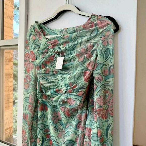 NWT Free People Supernova Set Two Piece Skirt Crop Top Long Sleeve Green Medium - Picture 7 of 17